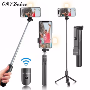 CMYBabee Selfie Stick, 40in Retractable Selfie Stick Tripod with Remote, 2 Level Fill Light