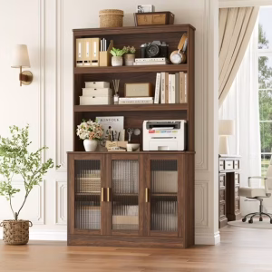 Homfa 73" Tall Bookcase with Door, 5-tier Bookshelf with Counter Top